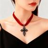 European & American Dark Style Velvet Choker with Hollow Cross Pendant