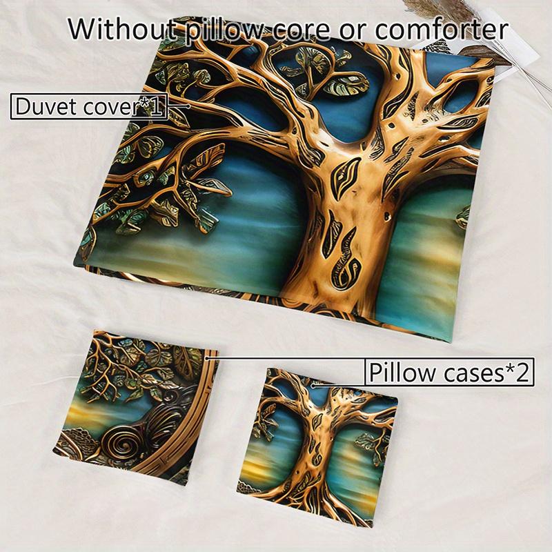 3-teiliges Baum des Lebens Bohemian Bettwäsche Bettbezug-Set Goldener Baum Bettwäsche Quilt-Set Bohemianisches Themenbett Quilt-Set Luxus Schlafzimmer