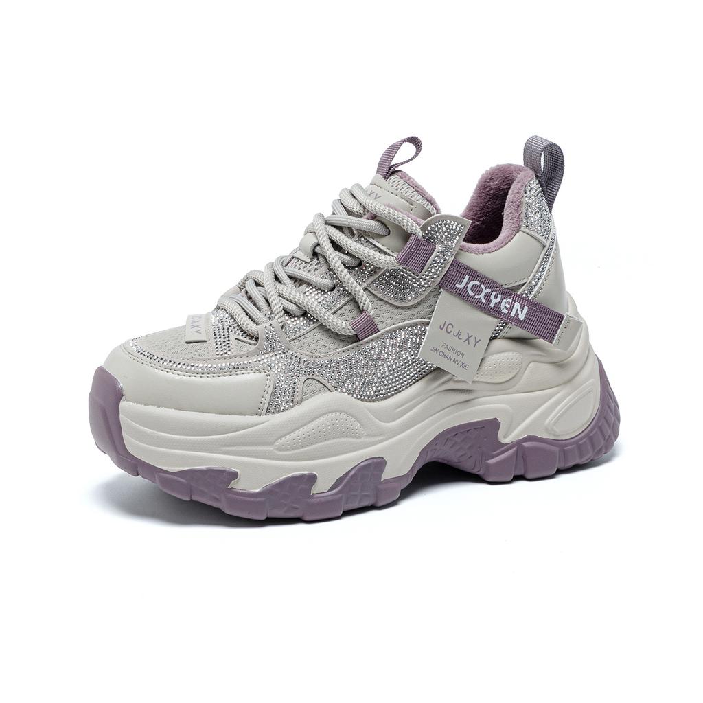 At the beginning of the spring, the new super-fire thick-soled inner height-increasing women's shoes casual sports shoes rhinestone shoes dad shoes