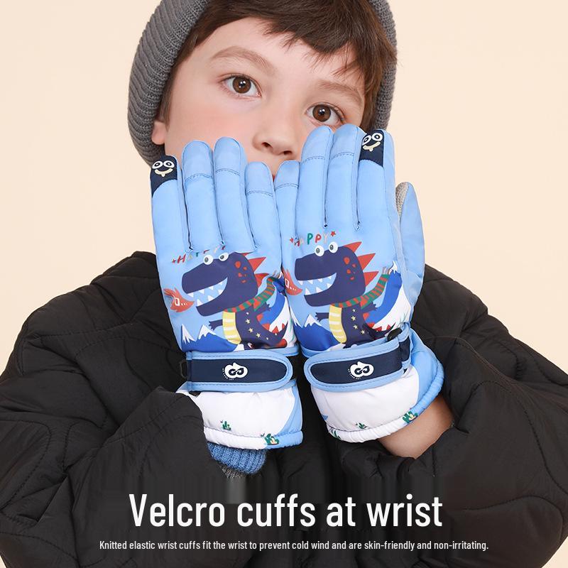 Kids' Waterproof Ski Gloves - Fleece Lined, Thickened Cotton for Winter Play