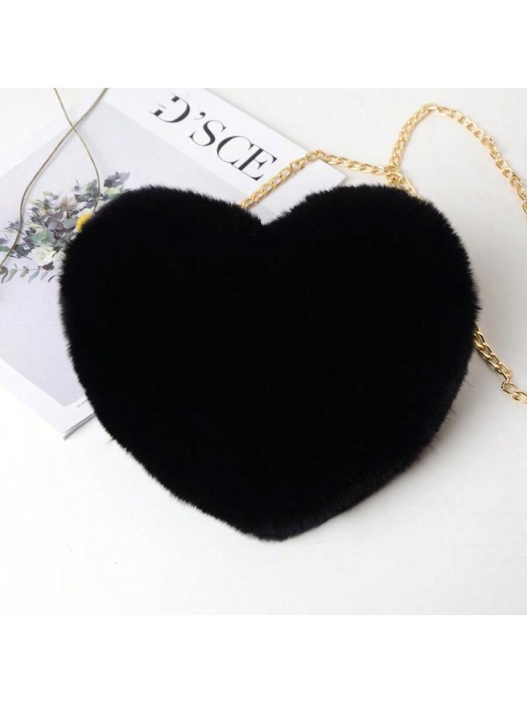 Fur Chain Plush Bag Cross-body Bag Peach Heart Heart Bag Valentine's Day Birthday Gift Bestie Handbag Purses and Handbags