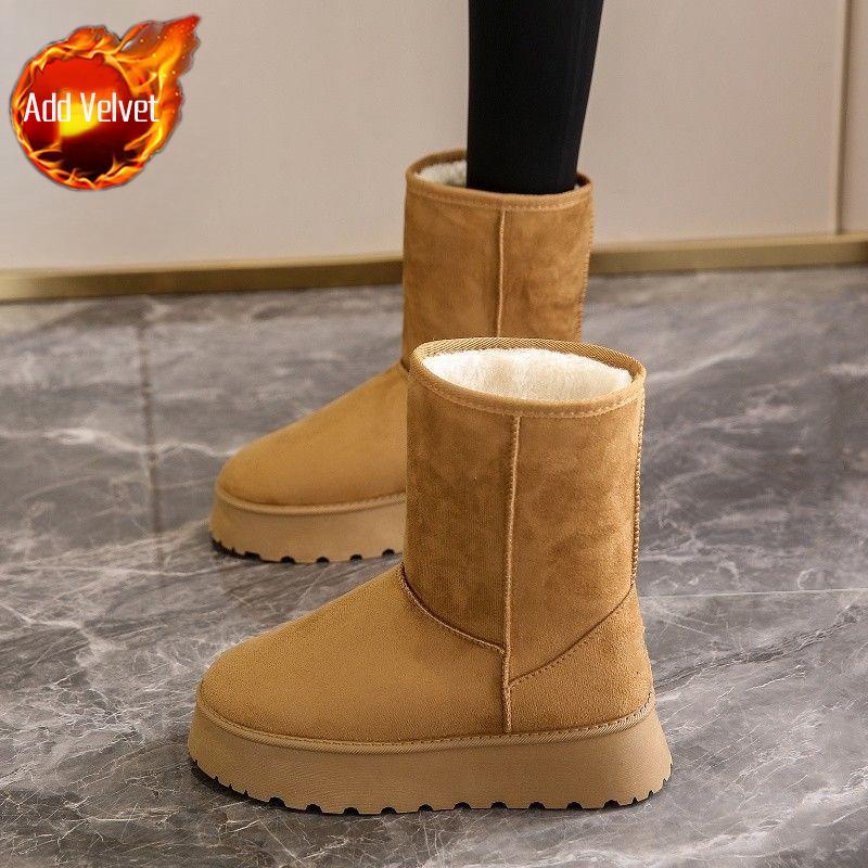 

Fashion Winter Mid Calf Chunky Snow Boots for Women Round Toe Plush Woman Shoes Comfortable and Elegant Designer Luxury Warm Goth Boot 36