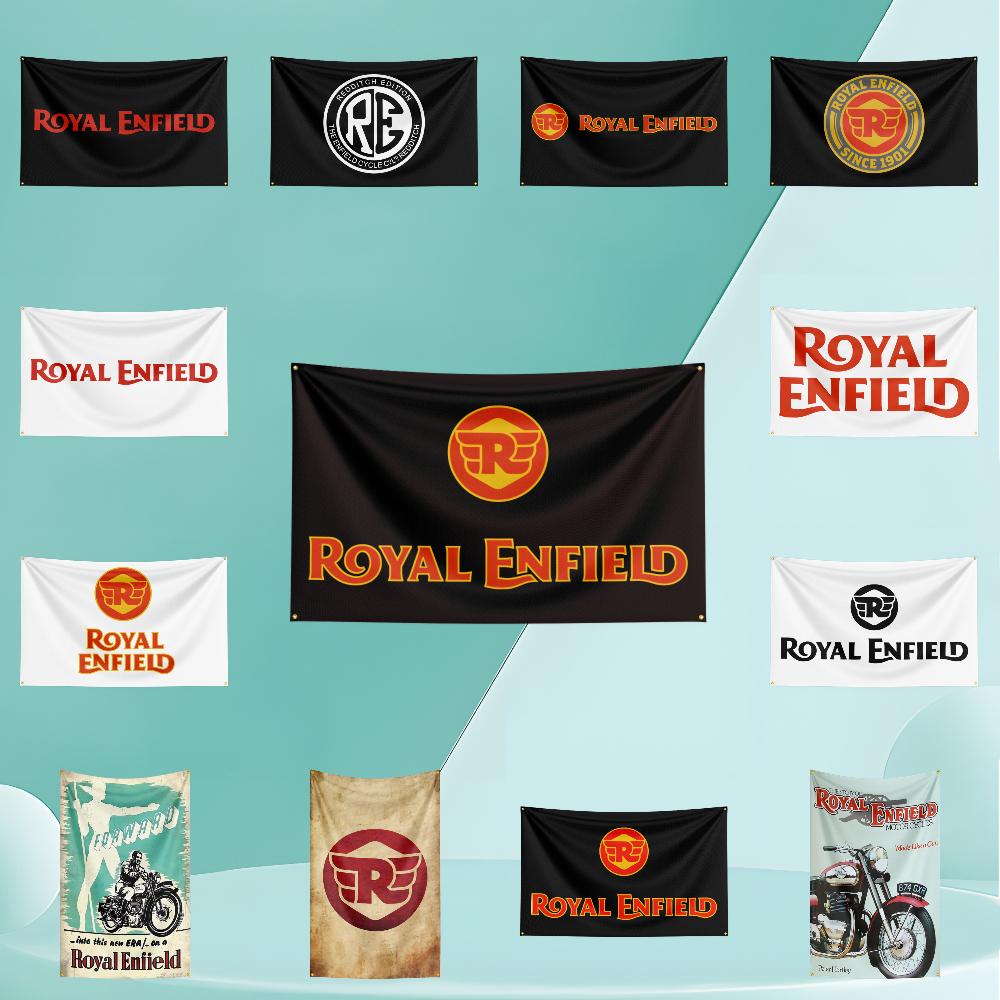 R-Ro-yal E-En-fie-lds Flag Polyester Digital Printed Racing Motorcycle Tapestry Banner for Garage Room Decor