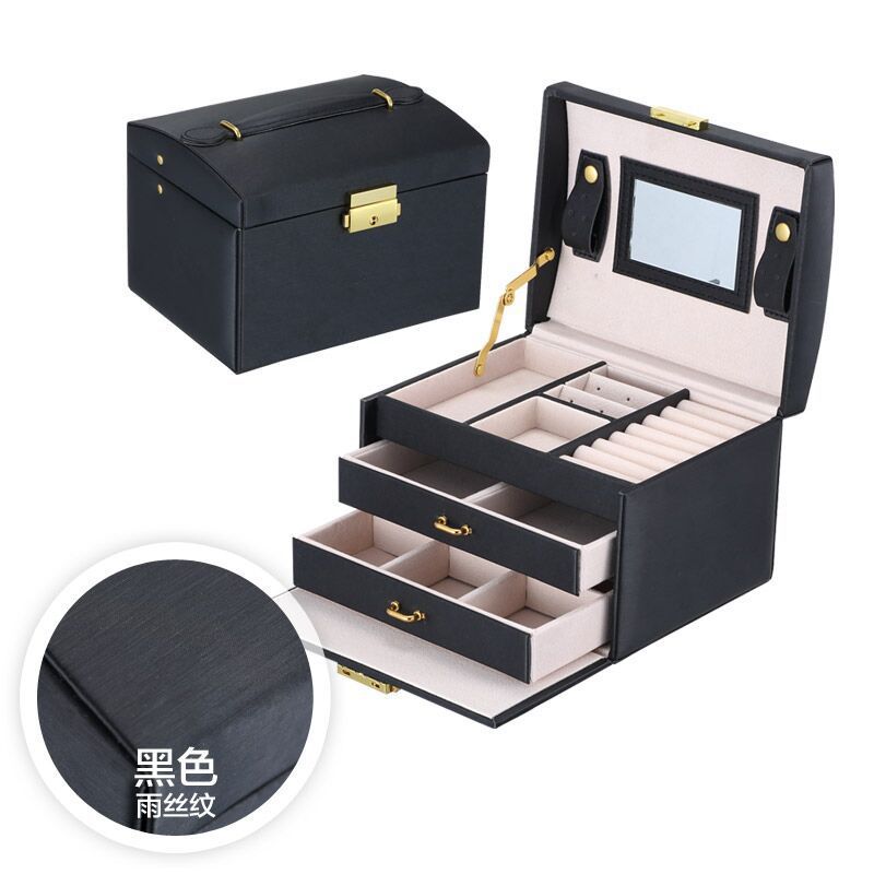 Three-layer Jewelry Storage Box with Lock Drawer Type Leather PU Earrings, Earrings, Rings, Jewelry Box Storage