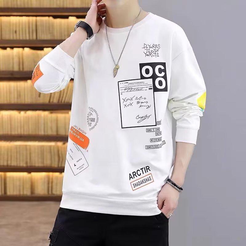Men's Trendy Loose Fit Round Neck Sweatshirt - Long-Sleeve Printed T-Shirt for Spring and Autumn