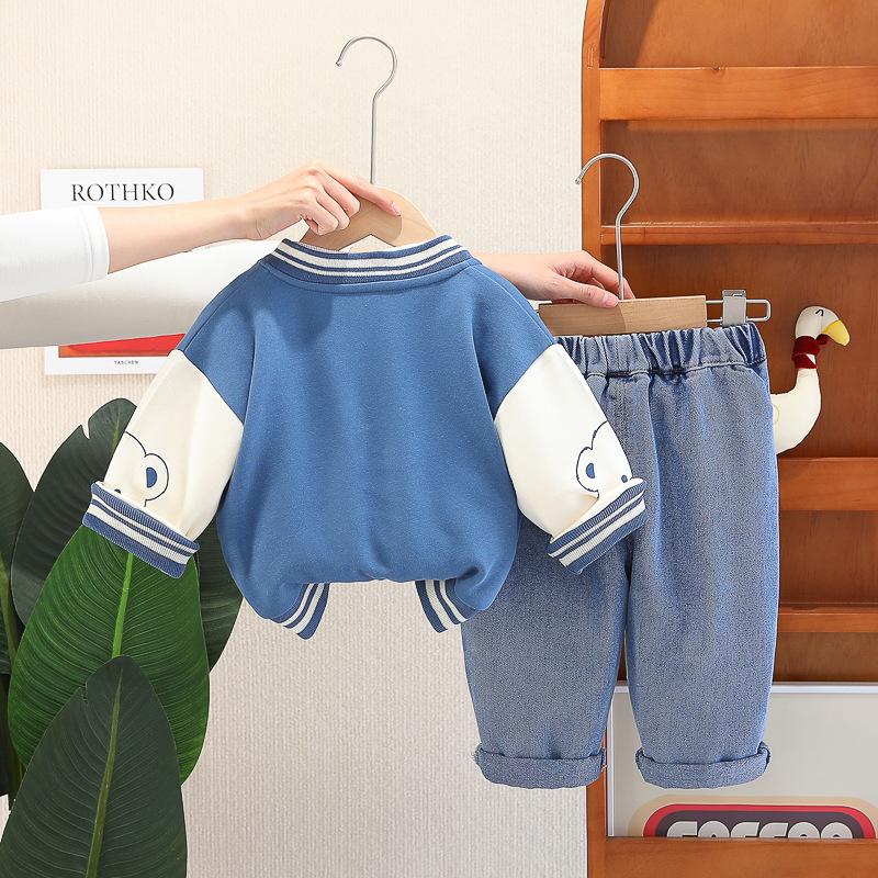 2025 Spring Trendy Infant Boys' Bear Baseball Uniform 3-Piece Set