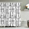 Vintage Parisian Sketch Shower Curtain Featuring Eiffel Tower, Notre Dame Cathedral Arc De Triomphe Black White Decor For Bathro