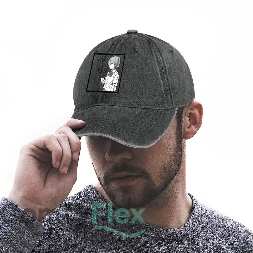 Anime Girl with “Baka” Text Washed Baseball Cap