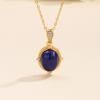 S925 sterling silver necklace women's oval egg surface lapis lazuli retro atmosphere fashion simple daily commuter collarbone chain