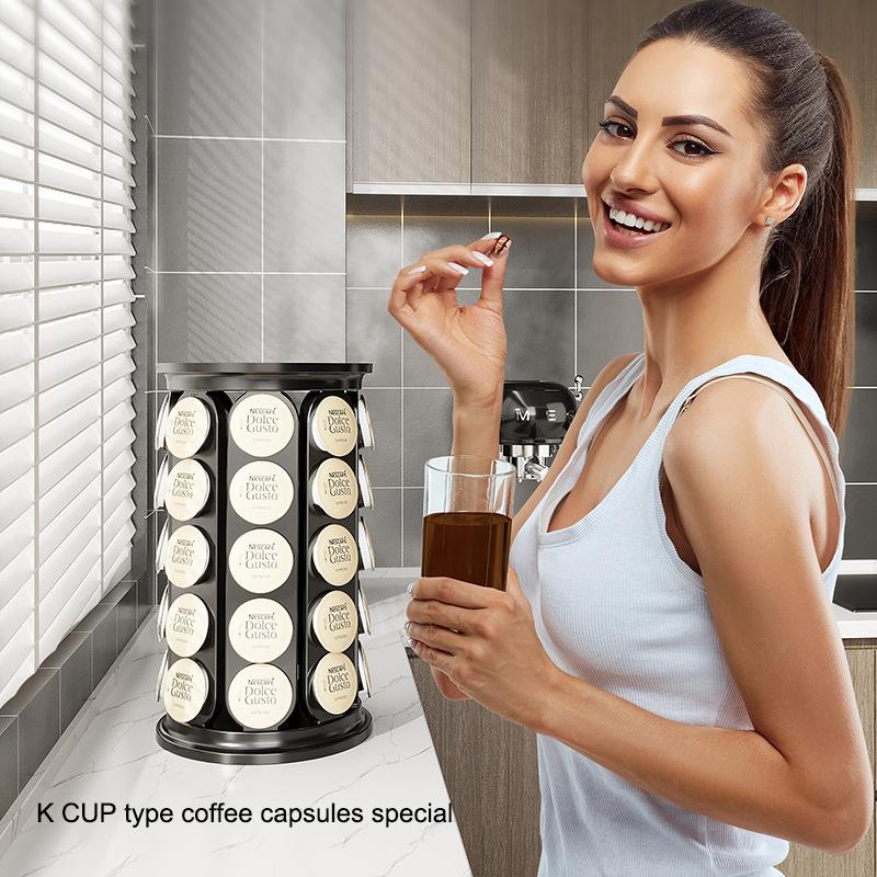 K Cups Holder Carousel Stand 40 Pods Storage Rack Rotating Coffee Capsule Organizer 360-Degree Rotating Coffee Pods Holder