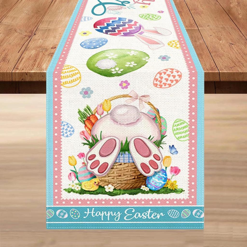 Hexagram Easter Table Runner, Easter Table Runners 72 Inches Long Bunny Eggs Spring for Party Home Dinner Decor