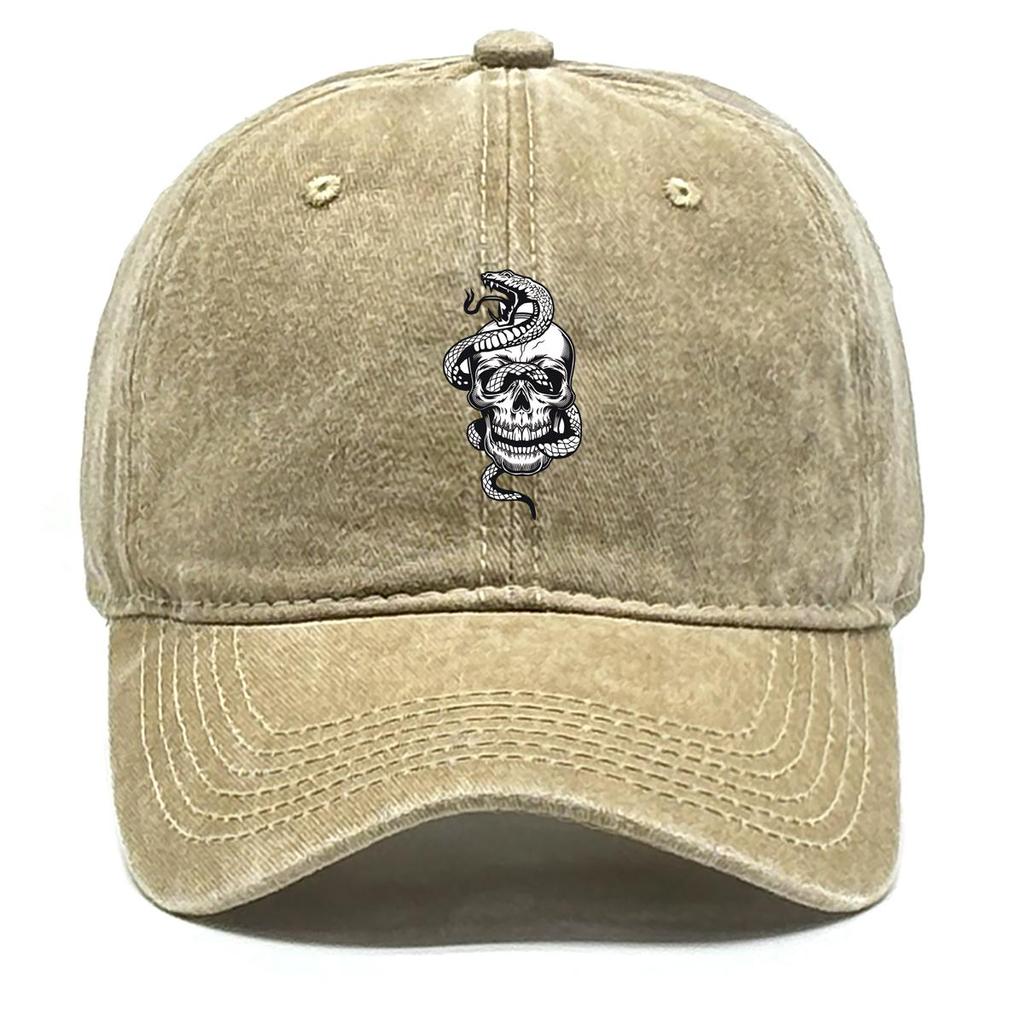 Snake Skull Print Adjustable Baseball Cap, Horrific Animal Mesh Hat Summer Vintage Solid Color Lightweight Snapback Baseball Hat