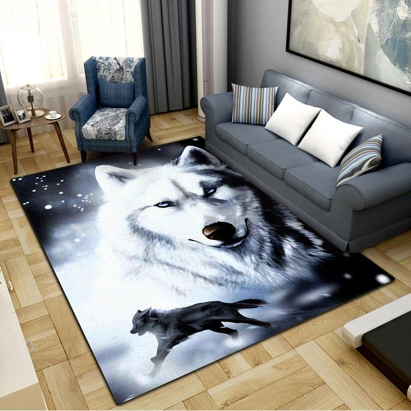 Wolf Head Carpet Rug for Living Room Bedroom Home Sofa Decoration,Kids play Non-slip Floor Mat