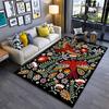 Colorful Bird and Floral Pattern Area Rug with Black Background Suitable for Use As an Anti-slip for Living Room Bedroom Sofas