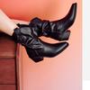 Fashion Women Thick Heel Western Boots Women Faux Suede Chunky Heeled Ankle Boots Autumn New Sewing Slip on Knight Pointed Botas Mujer
