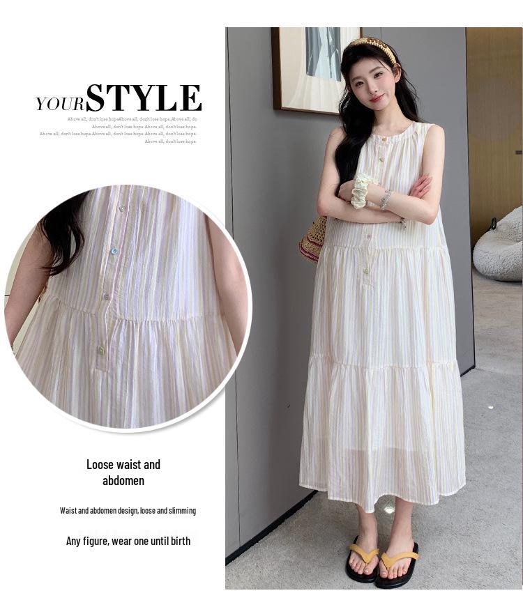 Korean Style Fresh Fashion Sleeveless Pleated Maternity Dress for Summer 2026