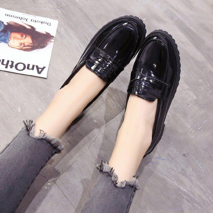 Pointed mid-heel leather shoes women's Japanese clothing shoes college style black-brown loafer single shoe leather