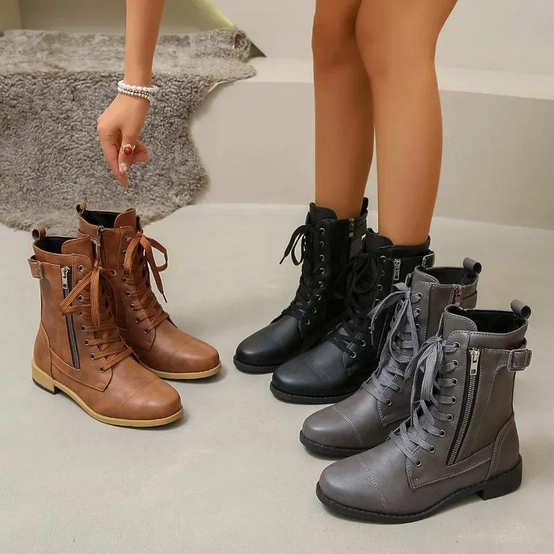 Fashion Women's Boots Winter PU Leather Fashion Boots Women's Nude Boots Large Size Casual Warm Women's Shoes Zapatillas