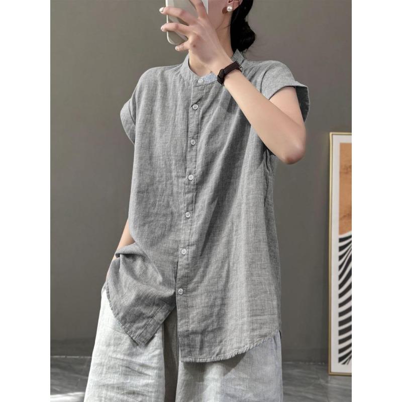 Artistic Striped Cotton Linen Shirt for Women In Summer Loose Casual Comfortable Sleeveless Top Shirts