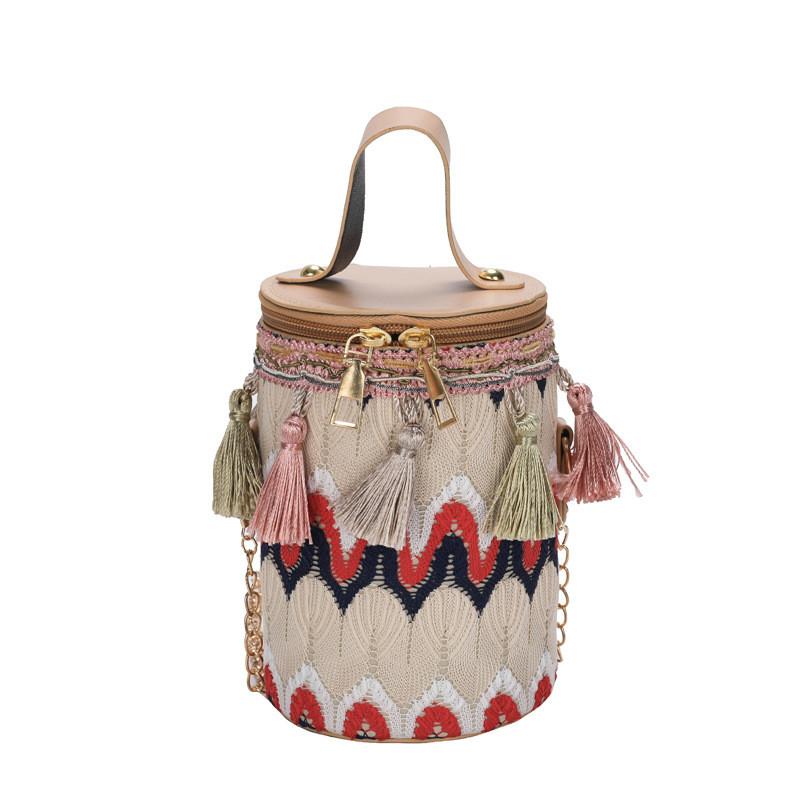Tassels Style Ethnic Chain Strap Tote Cylinder Crossbody Bag For Women Use Daily