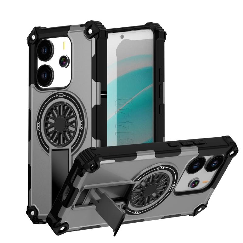 New For Magsafe Magnetic Fold Bracket Solid Color Soft TPU+Hard PC Armor Phone Case For Redmi Note 14 Pro Plus Bumper Back Cover