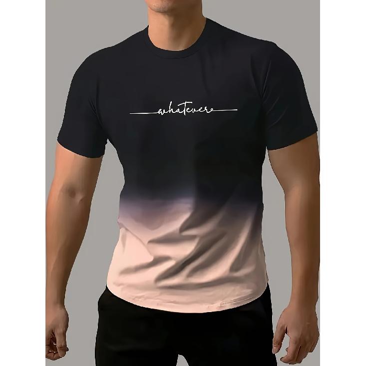 Summer Men's Fashion Gradient Color Sports T T-shirt Casual Stretch Crew Neck T T-shirt
