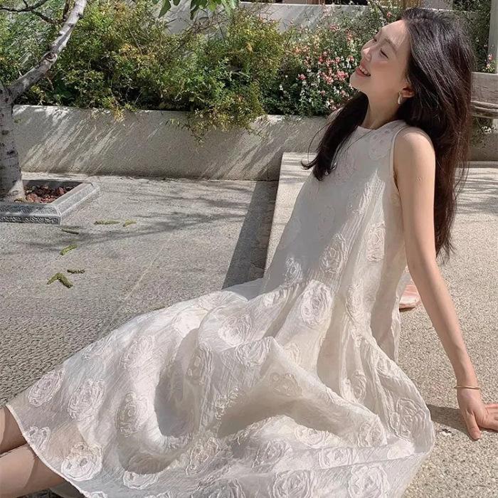 French sweet little print sleeveless dress women s new age-reducing loose and thin meat vest skirt S