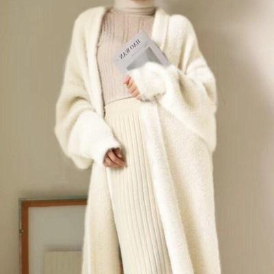 Cardigan lungo bianco per le donne Vestiti invernali Maglione in cashmere lavorato a maglia soffice a maniche lunghe Cappotto stile coreano Caldo Vintage