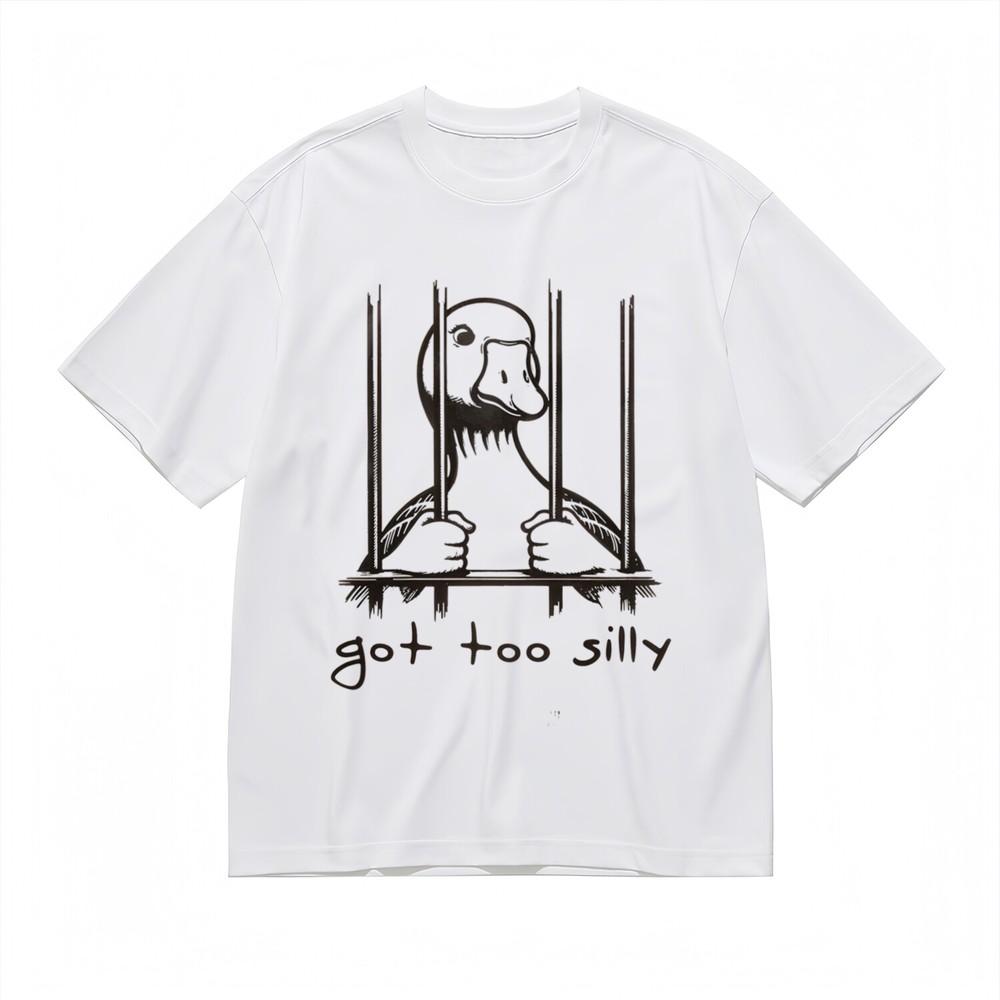 

Men s T-shirt With Funny Duck Cage Design Printed White 100% Cotton Tops Summer L