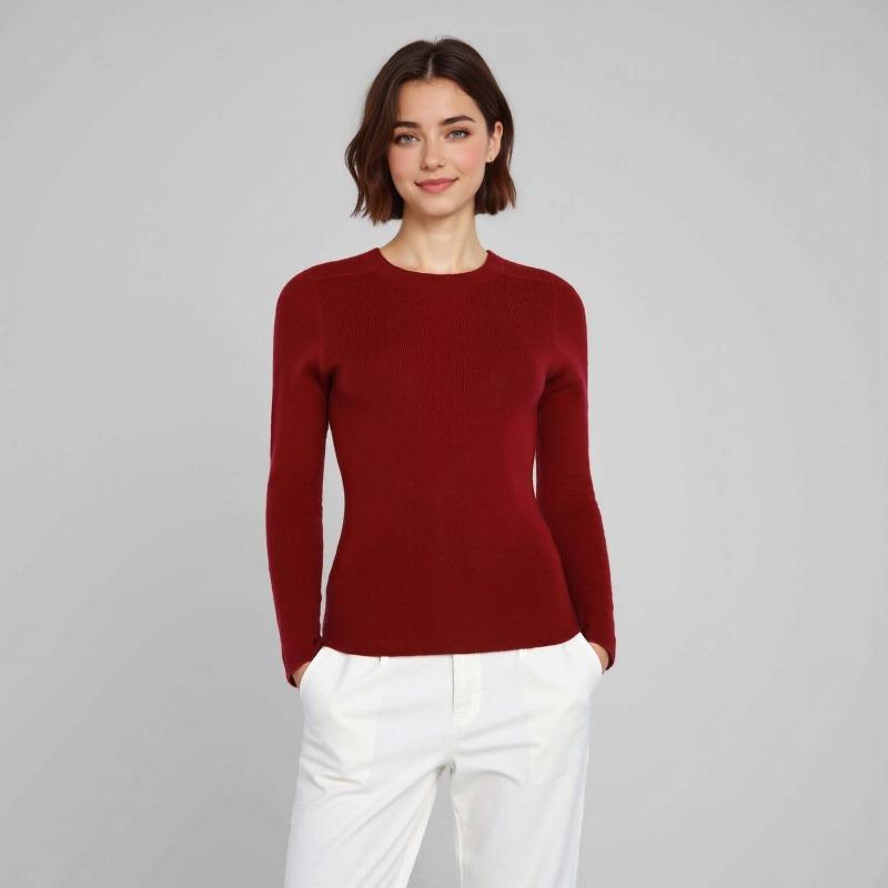 Worsted Seamless Integration 0 Wool Machine Washable Crew Neck Pullover Knitted Sweater Women's Slim Long Sleeve Bottom Shirt