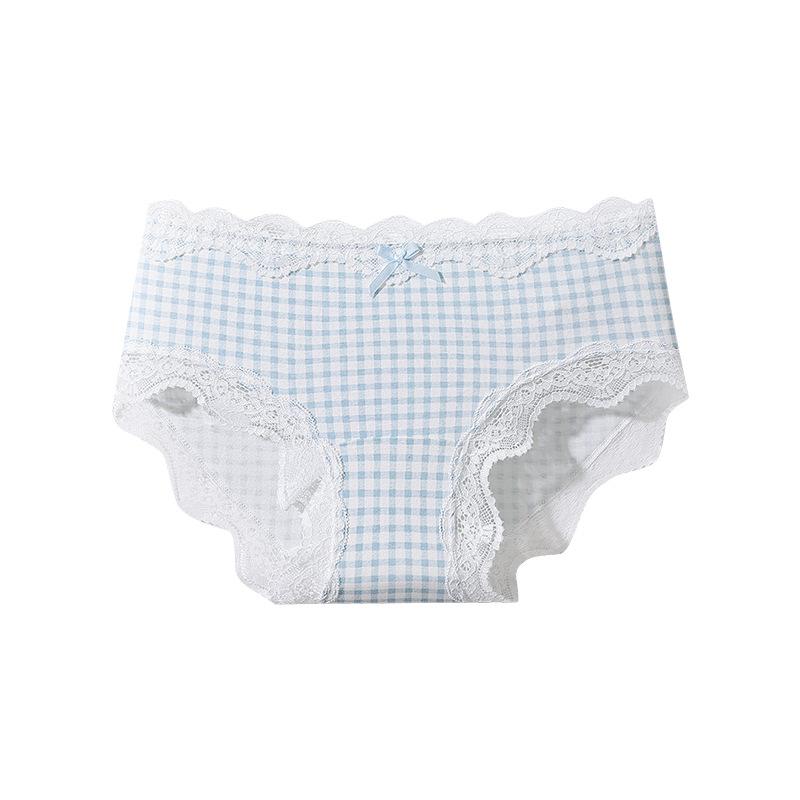Women's Spring and Summer Lace Edge Cotton 10 Antibacterial Extension Crotch Stretch Waist Triangle Briefs