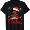 Svart afrikansk flicka amerikansk melanin jul tomtemössa jul t-shirt