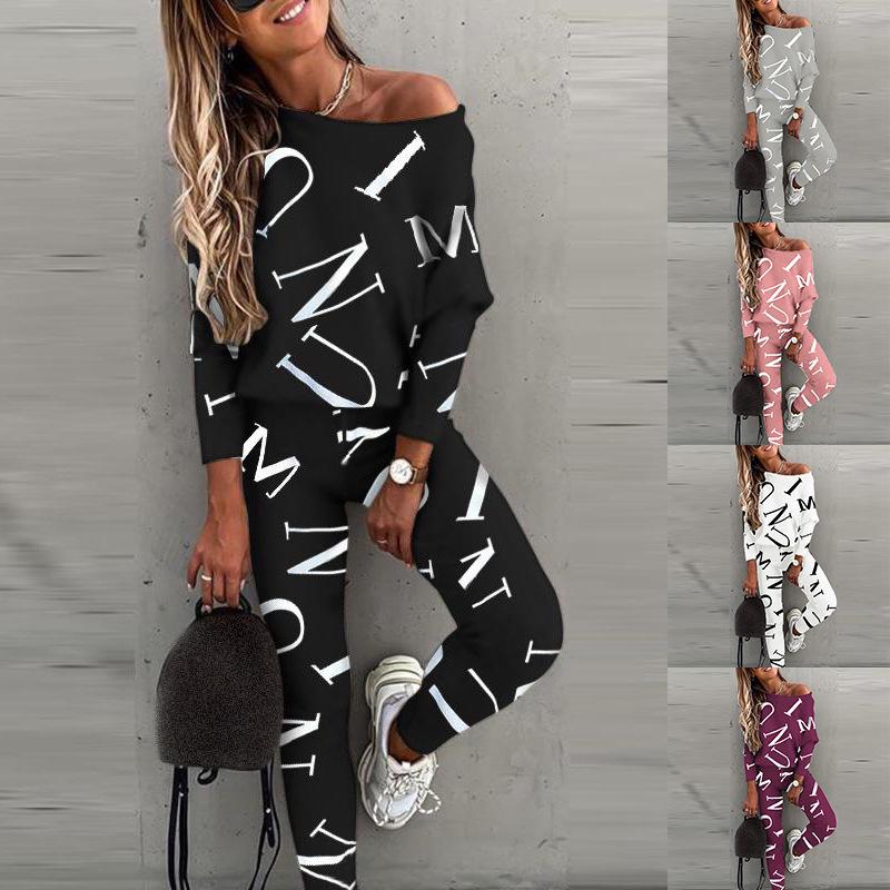 

European & American Women s Letter Print Long-Sleeve Casual Set S