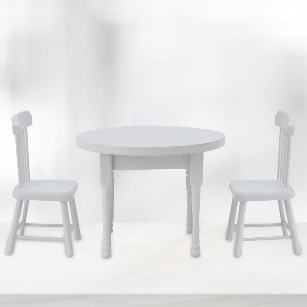 1:12 Miniature Wooden White Dining Table and Two Chairs Kitchen Furniture Set Dollhouse