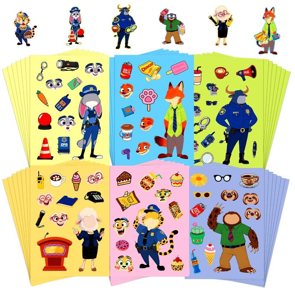 

6Sheets Cartoon Zootopia Puzzle Stickers Games Humorous DIY Make a Facial Assemble Jigsaw Decoration Craft Sticker Celebration Favor