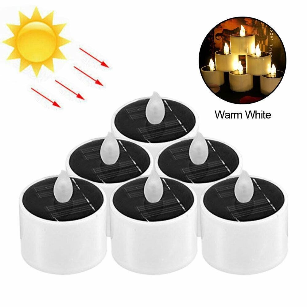 1-6PCS Solar Tea Light LED Candles Outdoor Waterproof Flameless Solar Tea Lights Rechargeable Candles for Party Garden Home Deco