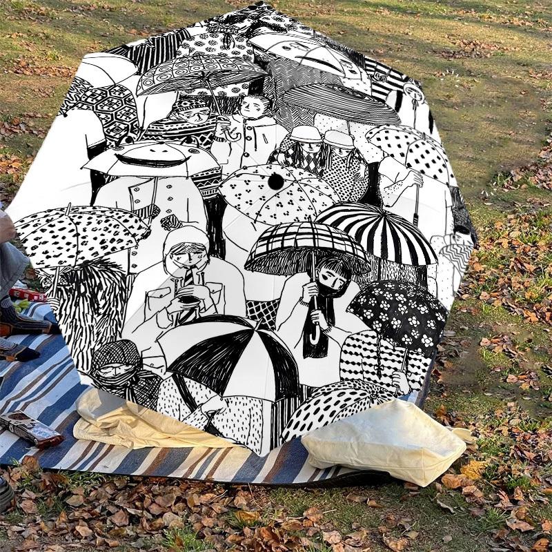 1PC Umbrella Patterns Umbrella-9-Rib Reinforced, Automatic Open, Lightweight & Durable, Cute Fashion Accessory for Outdoor-P0733