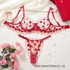 Red Heart Embroidered Mesh Lingerie Set - Sexy Push-up Bra with Anti-sag Support, Desire Style 203