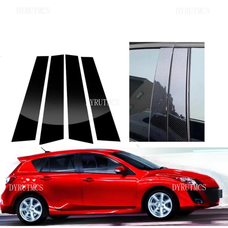 4PCS Glossy Black Pillar Post Fit For Mazda 3 BL Hatchback 2009 2010 2011 2012 2013 Door Window Column BC Trim Sticker Cover