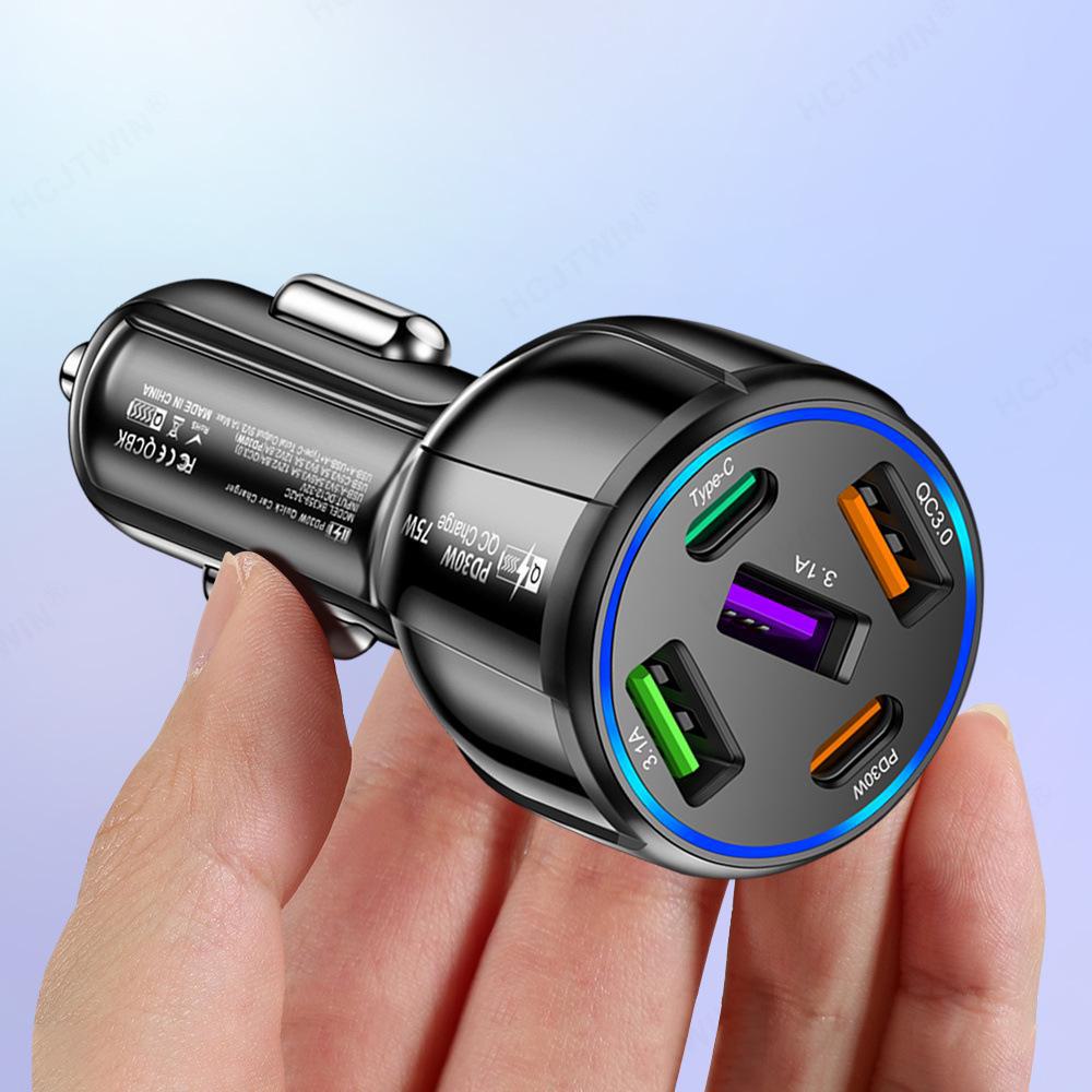 Fast Charging Car Charger - 3 USB Ports + 2 PD, CE FCC RoHS UL Certified