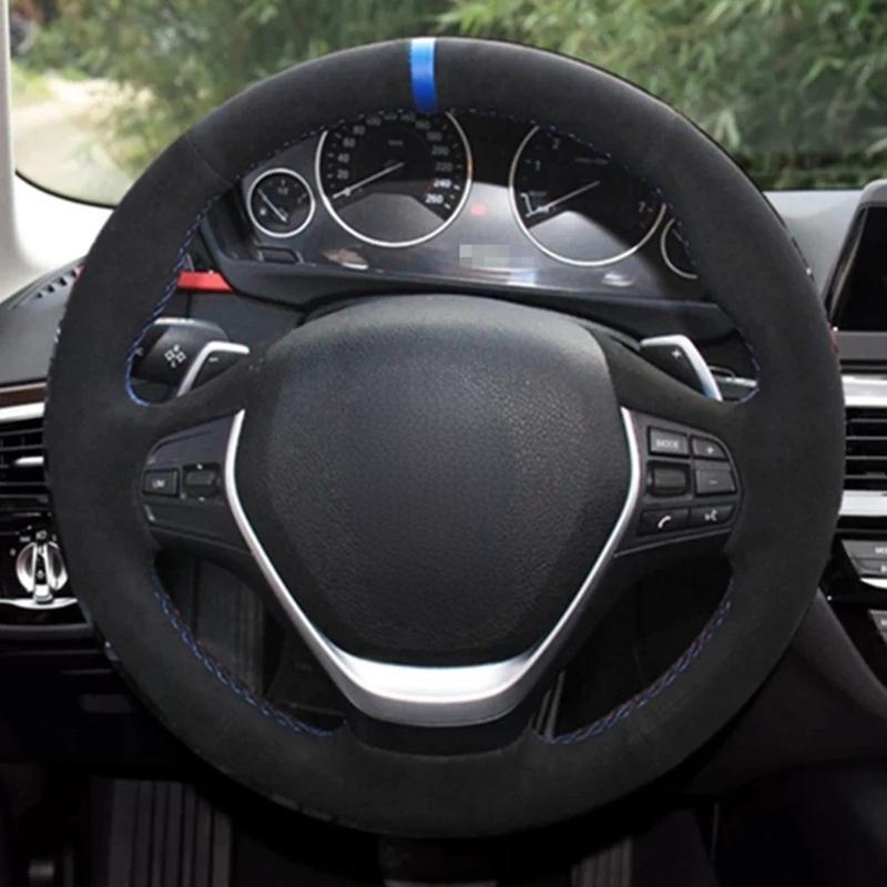 Car Steering Wheel Cover Hand-Stitched Soft Black Genuine Leather Suede For BMW F20 F21 F22 F23 F30 F31 F34 F32 F33 F36