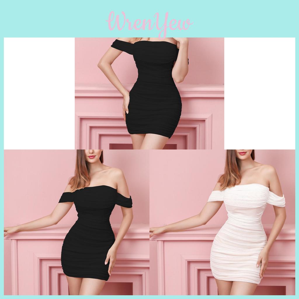 Femme Elegant Sheer Mesh Dress With Off Shoulder Neckline For Spring Parties