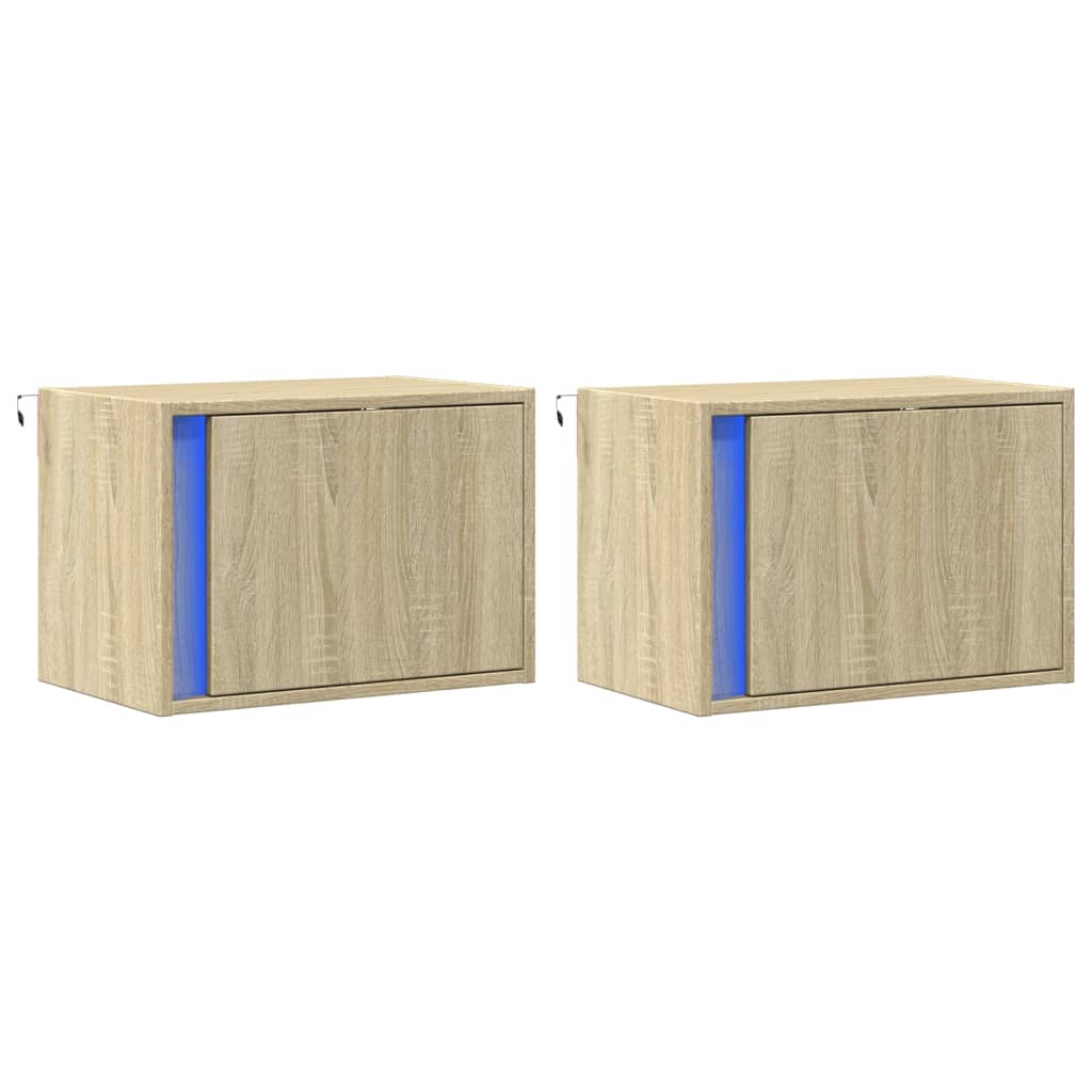 Vidaxl Wiszące Szafki Nocne Z Led, 2 Szt., Dąb Sonoma