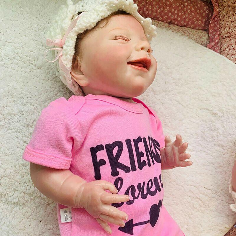 

Реалистичные куклы-близнецы Реборн 22 дюйма с мягким виниловым силиконом и ручной работой Eyes Closed(Pink Clothes)