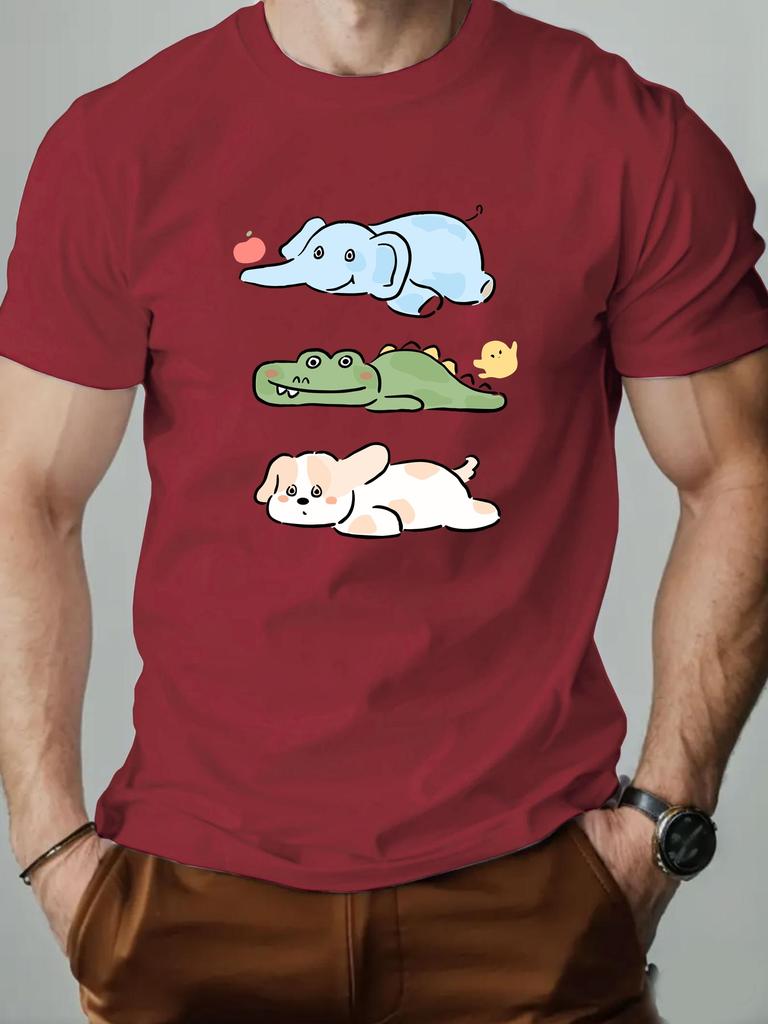 Men's Cartoon Printed T-Shirt 100% Cotton Round Neck Casual Short Sleeve Summer Fashion High Quality Gym Round T-Shirt