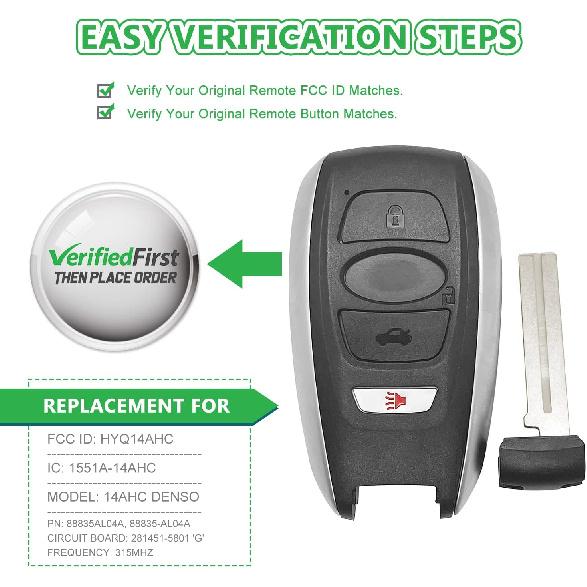 Smart Car Key Fob Replacement for Subaru Legacy Outback fits 2015 2016 2017 Proximity 4 Button Remote HYQ14AHC 281451-5801 'G' Board 314.3Mhz (1)