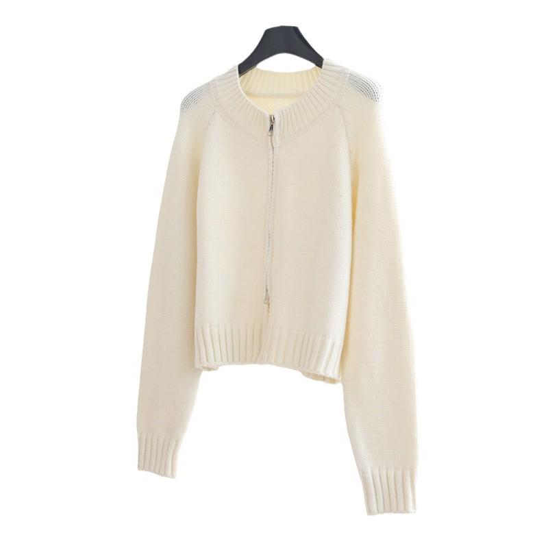 Women's Double-Zip Knit Cardigan - Versatile Autumn/Winter Short Sweater Jacket