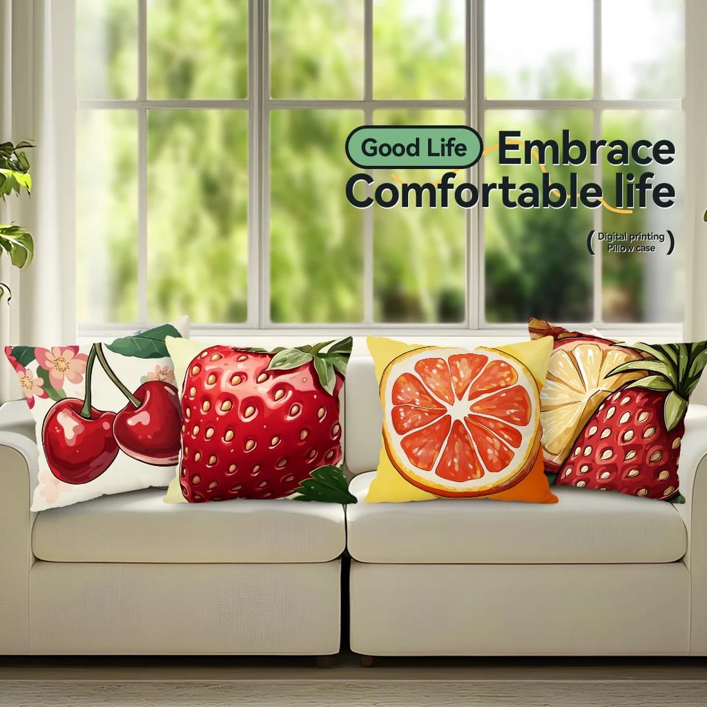 4pcs/set Fruit Theme Cushions Pillowcase Polyester Cushion Cover Throw Pillow Pillowcover Home Car Sofa Decor