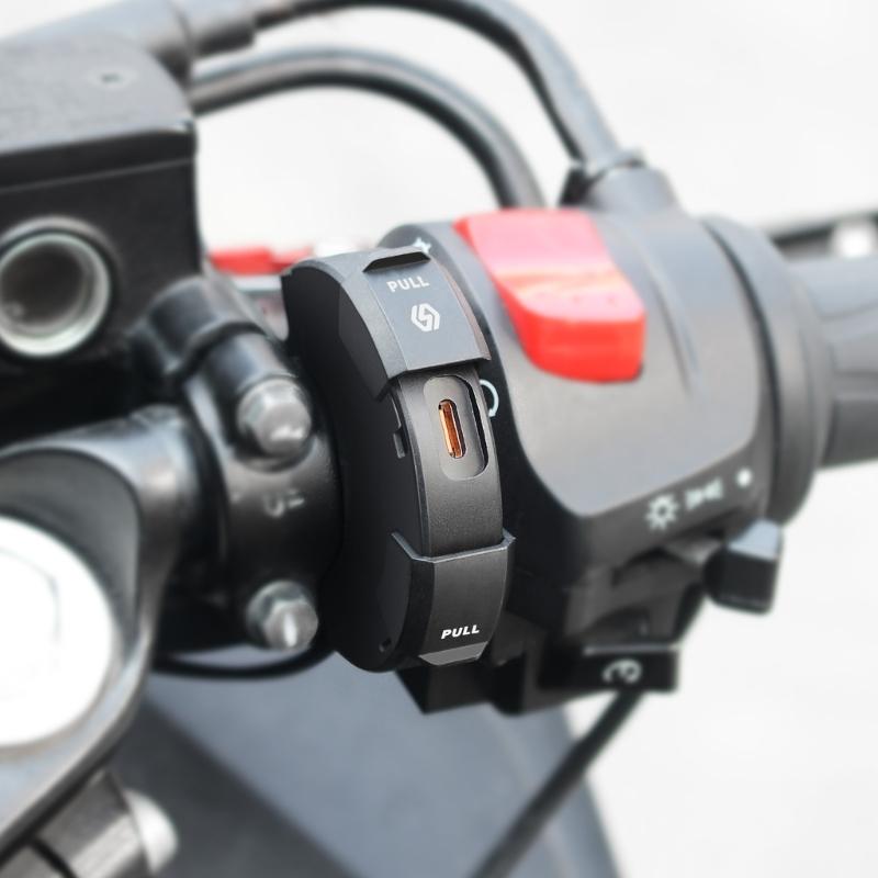 Motorcycle Handlebar Mount Charging Adapter SAE To USB & Type-C Socket for Cellphone Tablet Scooters Power Outlet