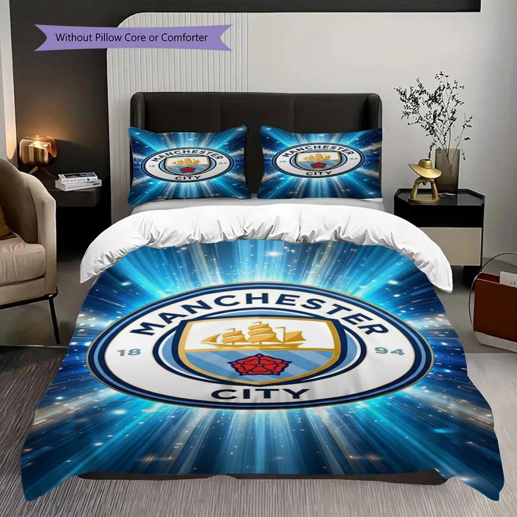 Manchester City Emblem Bedding (1 * duvet cover + 2 * pillowcase, without core) 2DFlat Soft and comfortable Bedding set Duvet cover and pillowcase